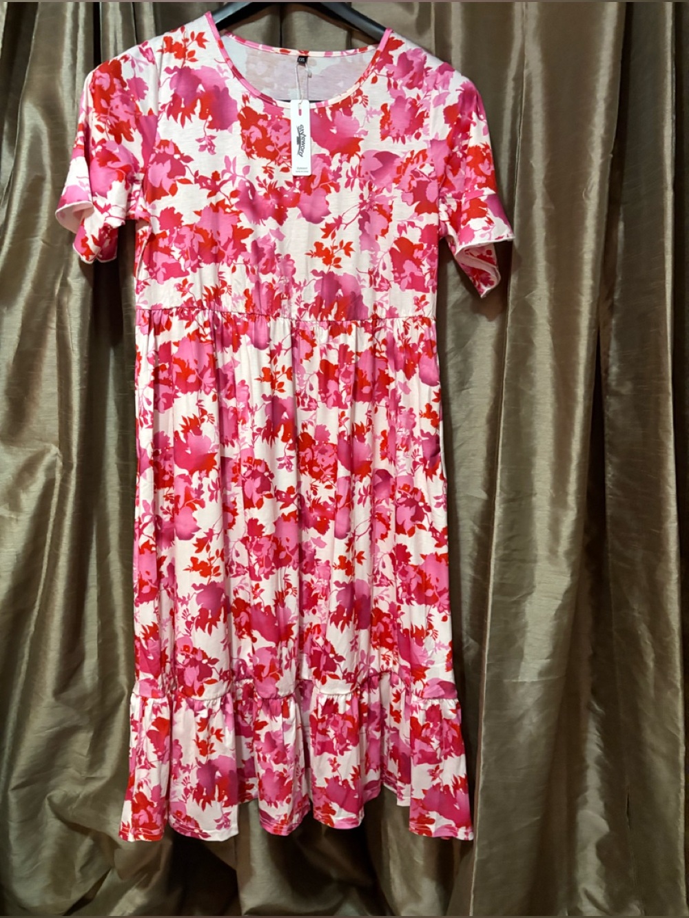 Styleword Floral Short-Sleeve Tiered Casual Dress w/pockets p2p22 #2056
